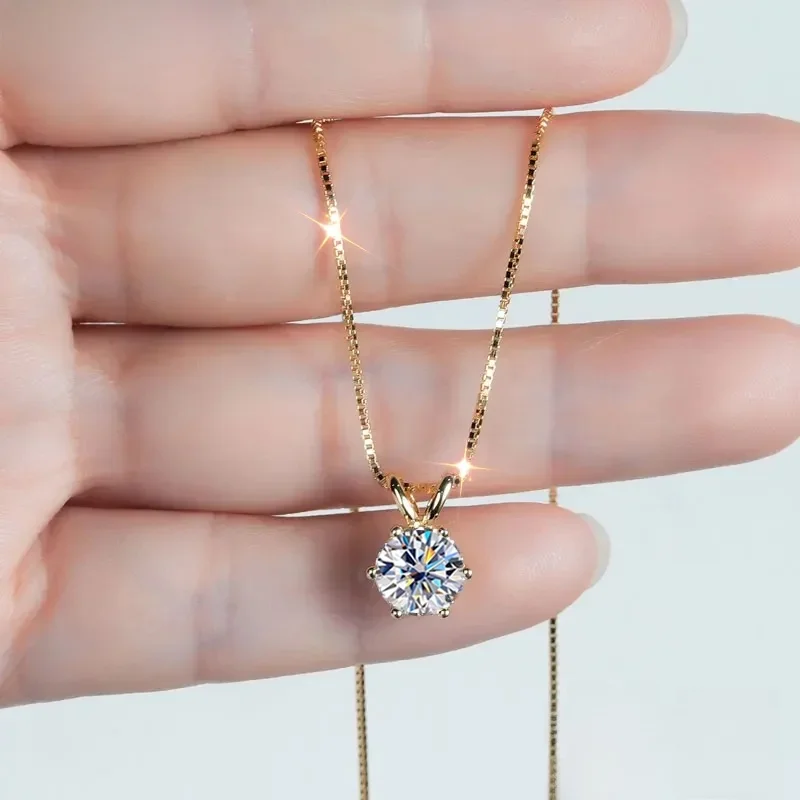 Certyfikowane RAPRGOLD naszyjniki z moissanitem 0,5-5 ct, srebro próby S925, naszyjniki solitaire z łańcuszkami dla kobiet, biżuteria na prezent. — zdjęcie 2