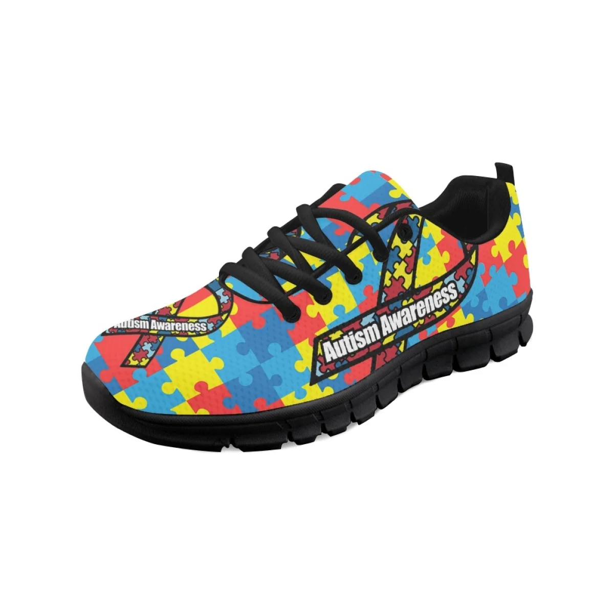 INSTANTARTS Spring Autumn Flat Shoes AIDS and Autism Cancer Awareness Pattern Women's Lace-up Sneakers Plus Size Athletic Shoes
