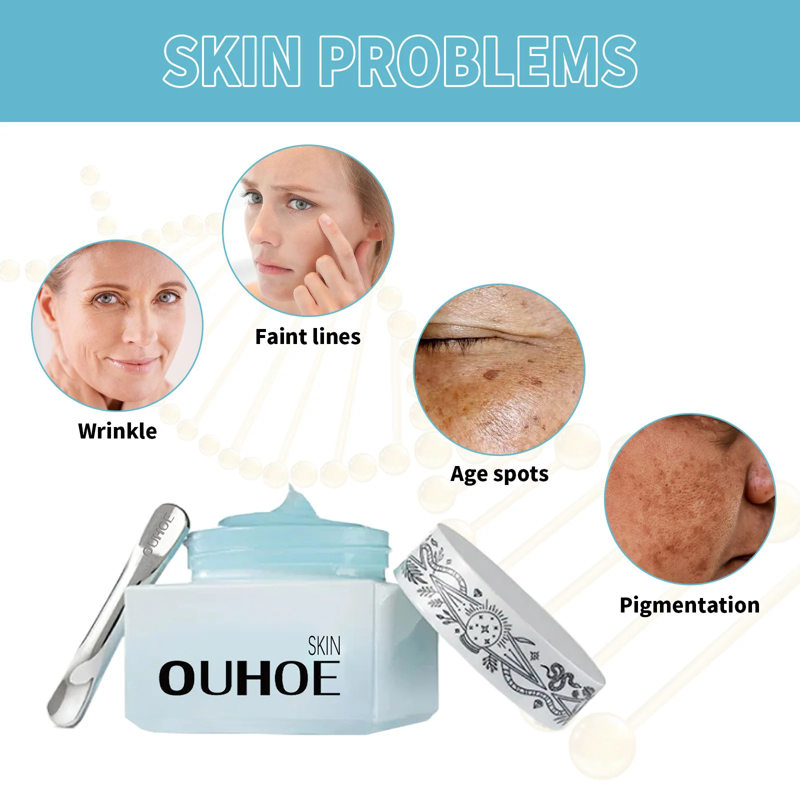 Ouhoe 30g Collagen Anti Aging Face Cream Reduce Fine Lines Wrinkles Lighten Melasma Melanin Lifting Facial Glowing Skin Cream