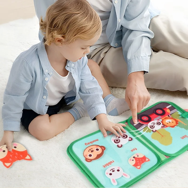 Baby Cloth Book Montessori Animal Cognitive Early Education Toy Fine Motor Skill Busy Book Kid Paste Book & Sensory Toy Gifts