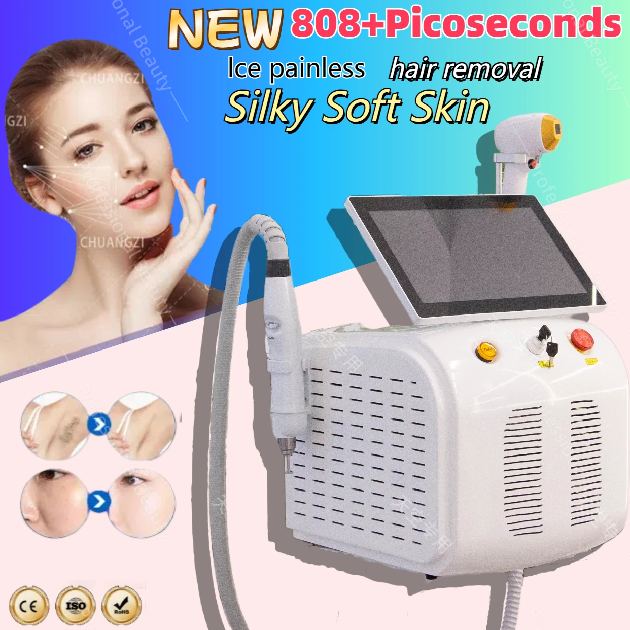 

Professional 2 IN 1 3 wavele Diode Ice Laser Body Hair Removal Machine 2024 Portable Nd Yag Pico Laser Tattoo Removal Picosecond