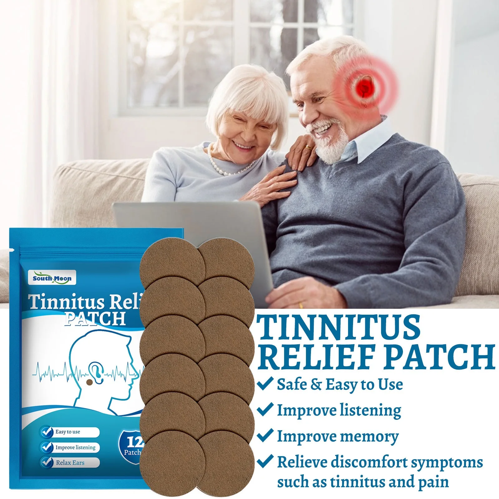 Tuhopeta 12PCS tinnitus Relief Patch for EarsReduction of Ear Ringing Soothing EarPain ltching Support for HearingLoss Recovery