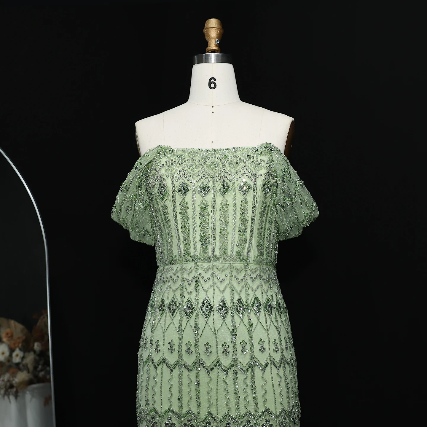 Sharon Said Luxuriöses Dubai Grünes Meerjungfrauenkleid Arabisches Abendkleid Fliederfarbene Flügelärmel 2026 Damen Hochzeitsfeierkleider SS291 Maßanfertigung – Detail 13