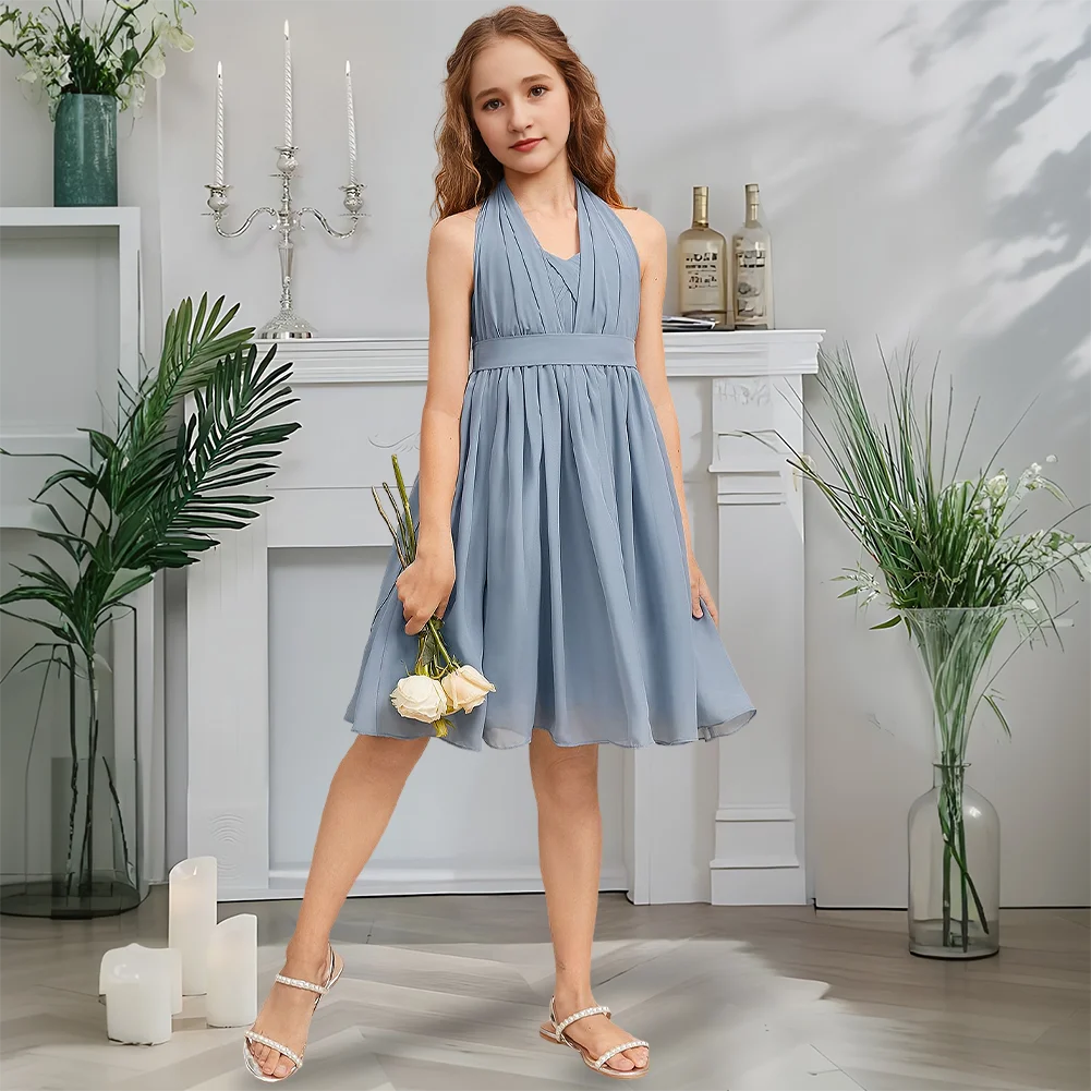 Дизайнерское платье подружки невесты на одно плечо, платье с цветочным узором для девочек, шифоновое платье трапециевидной формы длиной до колена, садовое гала-свадьба