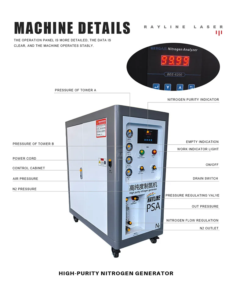 PSA Nitrogen Generator Industrial N2 Gas Production Equipment for Laser Cutting Food Packaging Electronic Manufacturing
