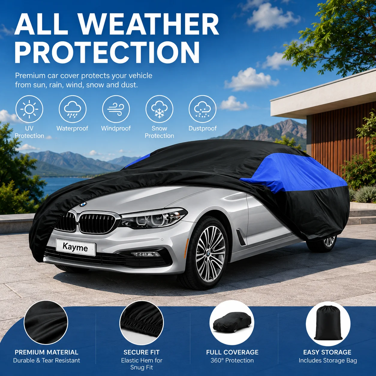 Sedan Waterproof Car Cover Outdoor UV Sun Rain Dust Snow Protection Full Car Cover Custom Fit for BMW 2 3 5 Series All Weather