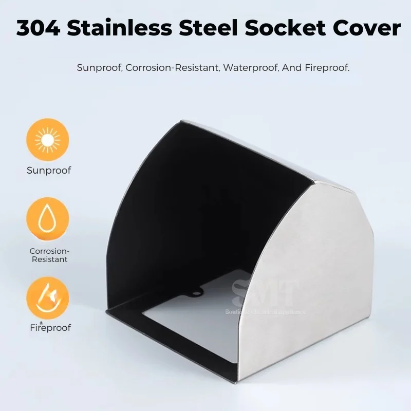 

304 Stainless Steel Waterproof Socket Outlet Cover Rain Cover 2 Gang External Switch Protection Safe Box Curved Semi-Enclosed