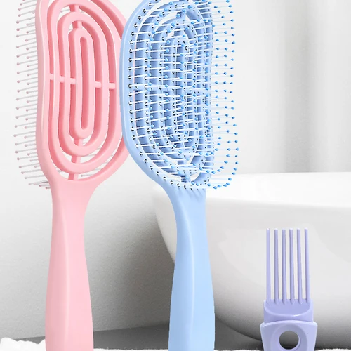 편안한 탄력 마사지 빗, 휴대용 할로우 헤어 빗, 두피 마사지 브러시, 살롱 스타일링 도구, 단색 타원형 헤어 브러시