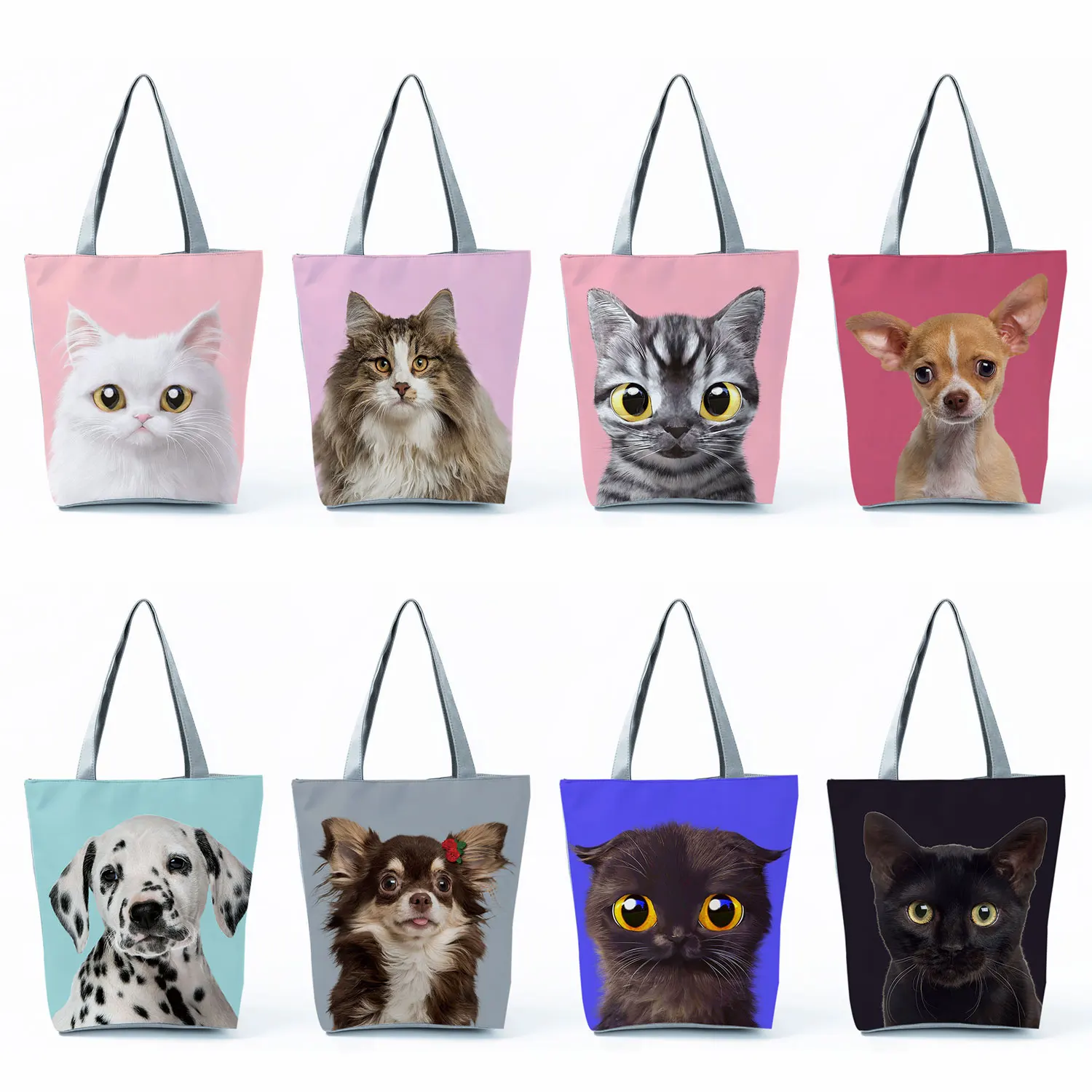 

Cute Cat Dog Print Handbags for Women Kawaii Pet Shoulder Bag All-Match Casual Travel Tote High Capacity Reusable Shopping Bags