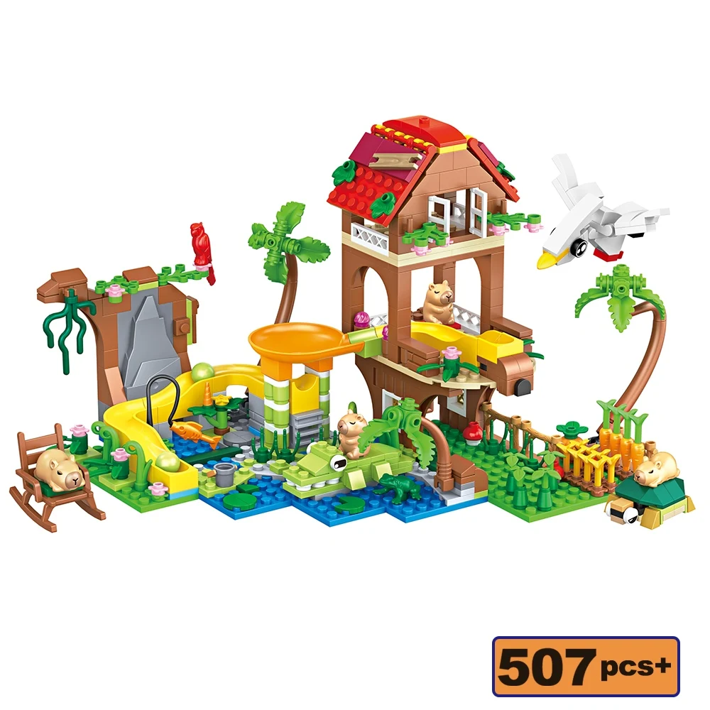 Stadswaterpark Club Bouwstenen MOC Vrienden Capibara Kokospalm Krokodil Vogel Glijbaan Creatief Model Bakstenen DIY Speelgoed Cadeau