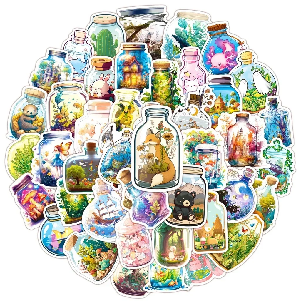 AliExpress 50PCS Cute Small Animal in The Bottles World Waterproof Graffiti Stickers for Helmet Bicycle Hand Account Pencil Case Decals