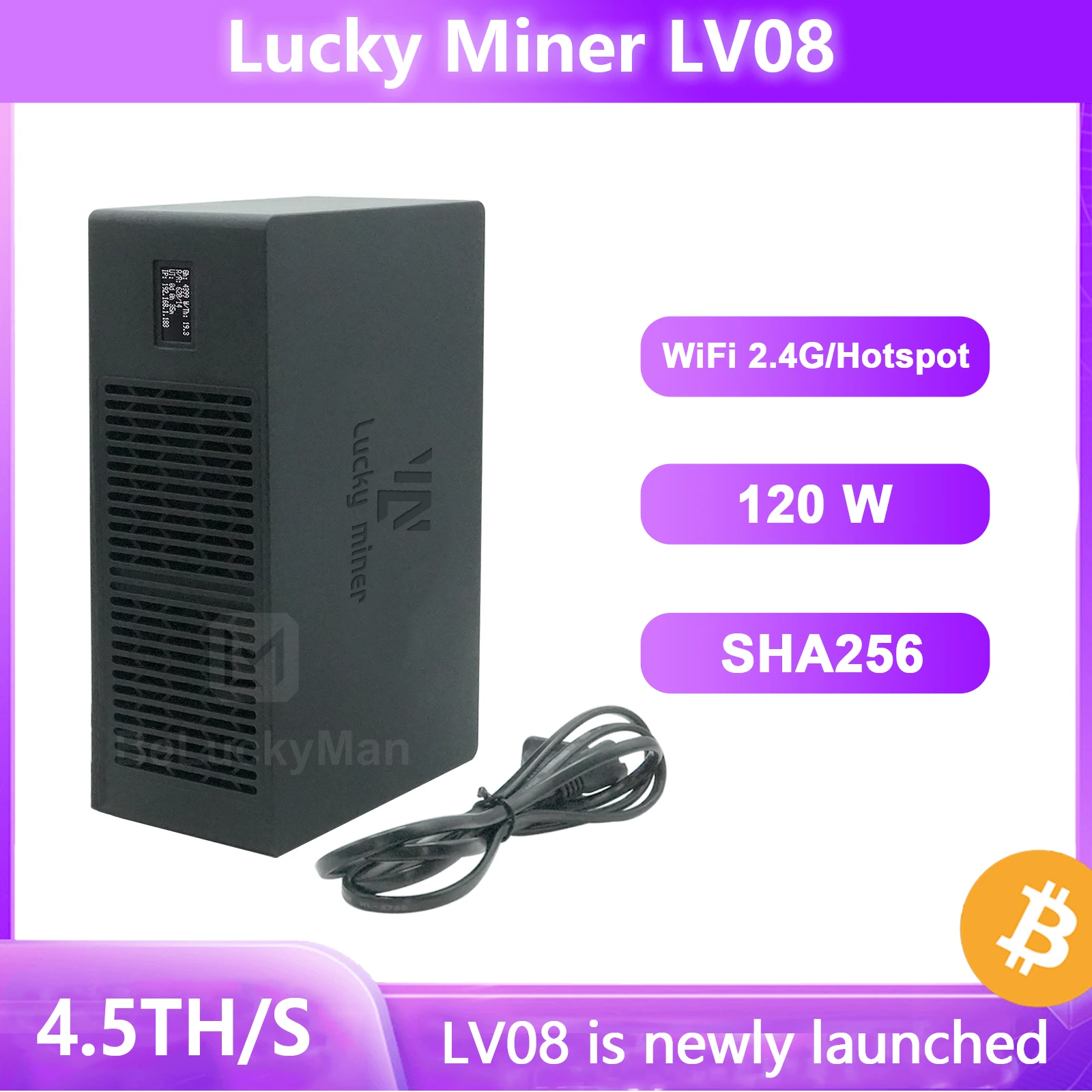 Newly launched Lucky Miner LV08 2.4GHz WIFI 4.5TH/S BM1366 SHA256 Home Silent Bitcoin Miner Lottery Miner Solo Miner BTC Miner