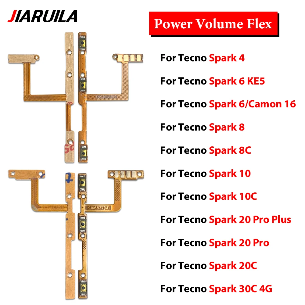 Volume Button Power Switch On Off Button Flex Cable For Tecno Spark 4/Spark 6 KE5/Spark 8/Spark 8C/Spark 10/Spark 10c