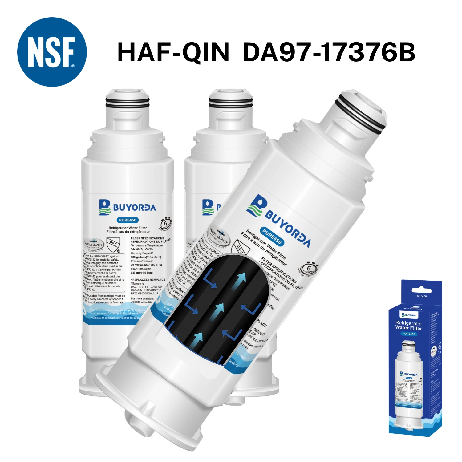 

DA97-17376B Refrigerator Water Filter 3 Pack Replacement for Samsung HAF-QIN HAF-QIN-EXP DA97-08006C RF23M8070SG Fridge Filter