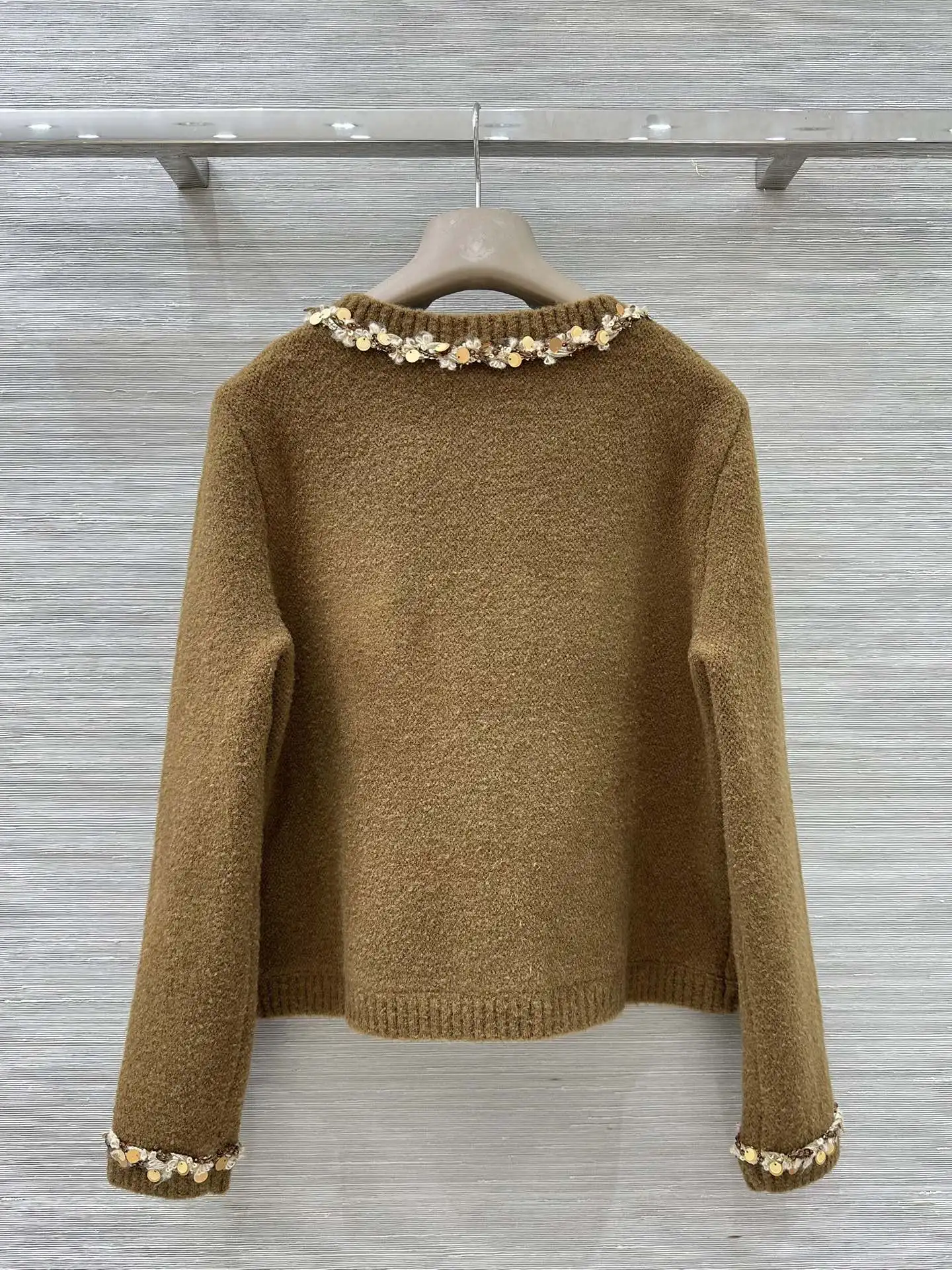 

Women's new handmade nail bead cardigan jacket with classic temperament round neck cardigan sweater