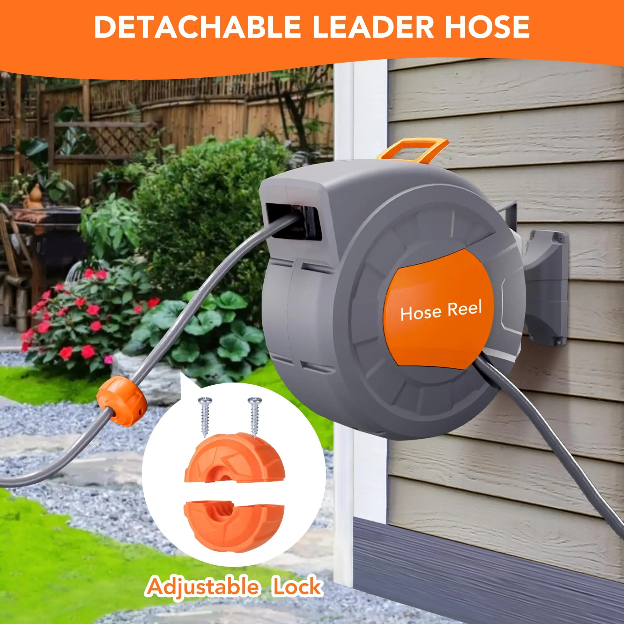 Retractable Garden Hose Reel – 1/2 in x 72FT Wall Mounted Water Hose – 9-Function Sprayer, Auto Rewind, Any Length Lock, 180° Swivel Bracket – 20+2 Meters / 65FT