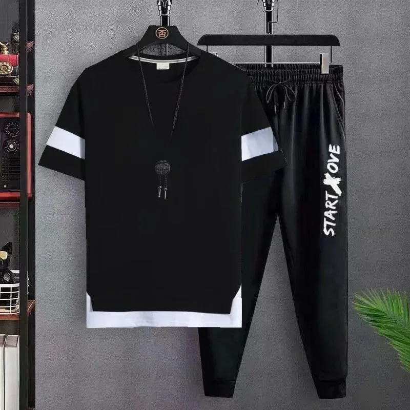 Męski zestaw letni Gorąco sprzedający się zestaw spodni T-shirt Casual Fitness Jogger Pants Summer Gym T Shirt Hip Hop Fashion Męskie dresy — zdjęcie 2
