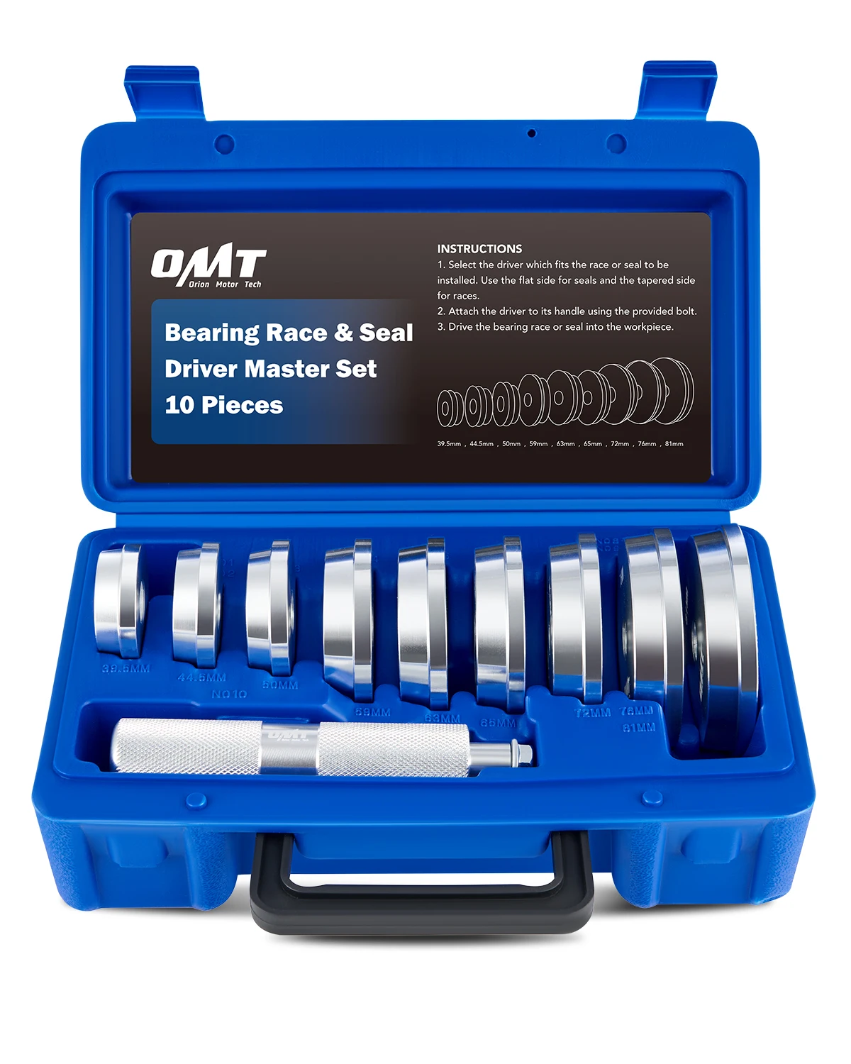 

OMT Bearing Press Kit 10pc Bearing Race and Seal Driver Set with Seal Driver and 9 Bearing Adapters Seal Installer Bearing