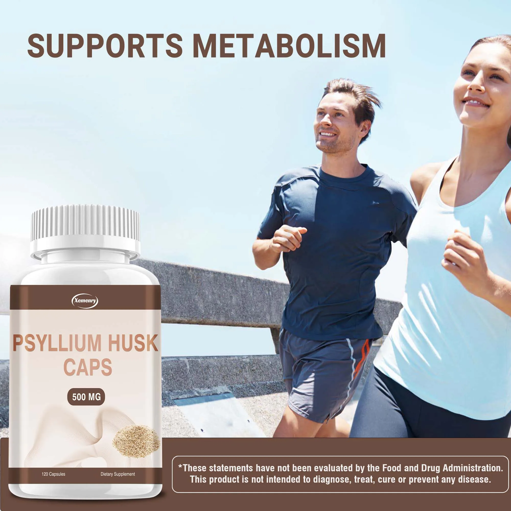 Colon Cleansing Psyllium Husk, Suporta sistema de digestão saudável, Alivia o inchaço, Aumenta a imunidade, 120 cápsulas