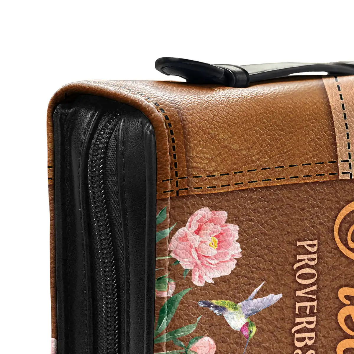 2023 Personalized Bible Cover Rose and Hummingbird Bible Verse Print Carry Bag Protective Leather Bible Storage Bag for Women