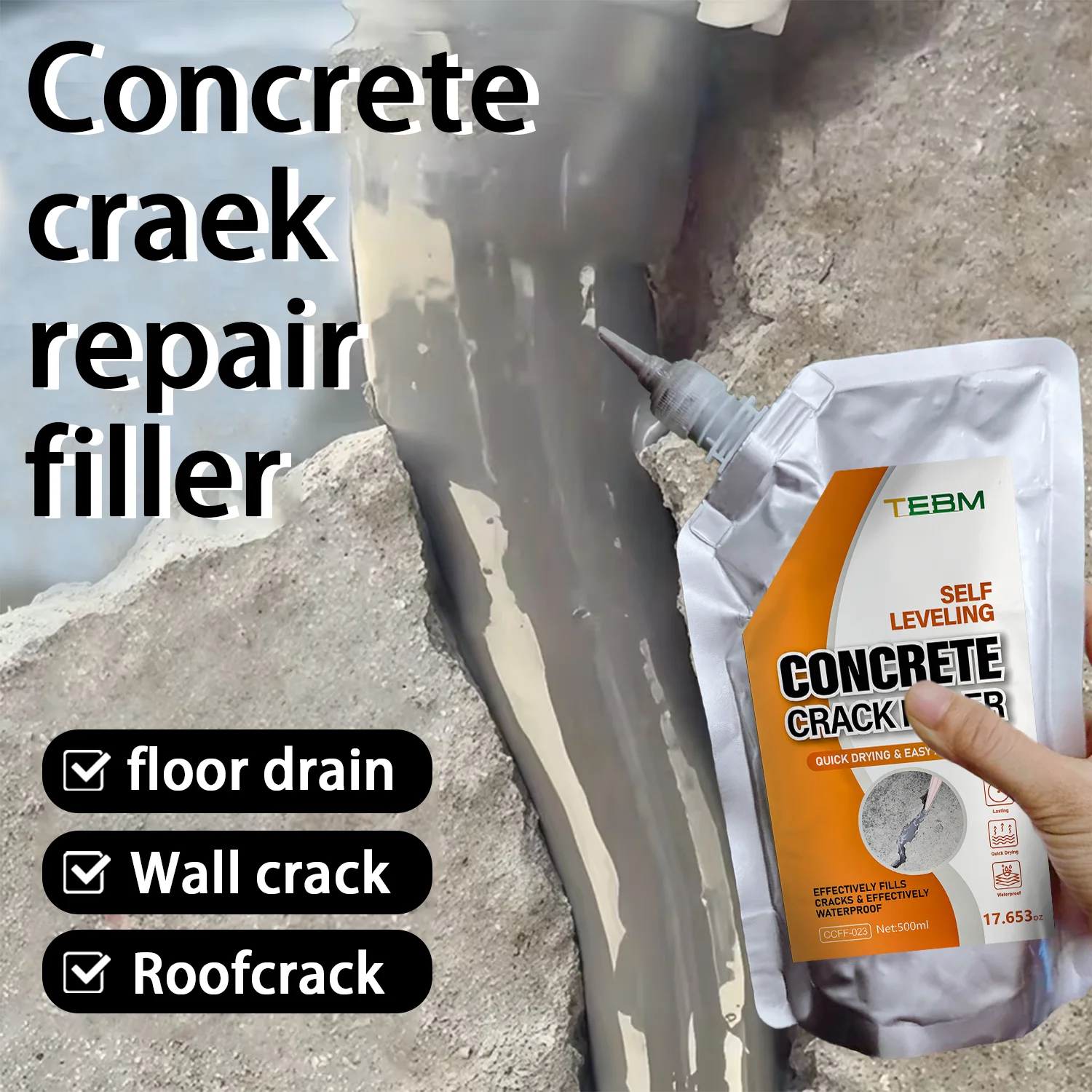 200ml/500ml Concrete Crack Filler Sealant Waterproof Quick-Drying Adhesive For Garage Floor Kitchen, Leak Repair For Corners