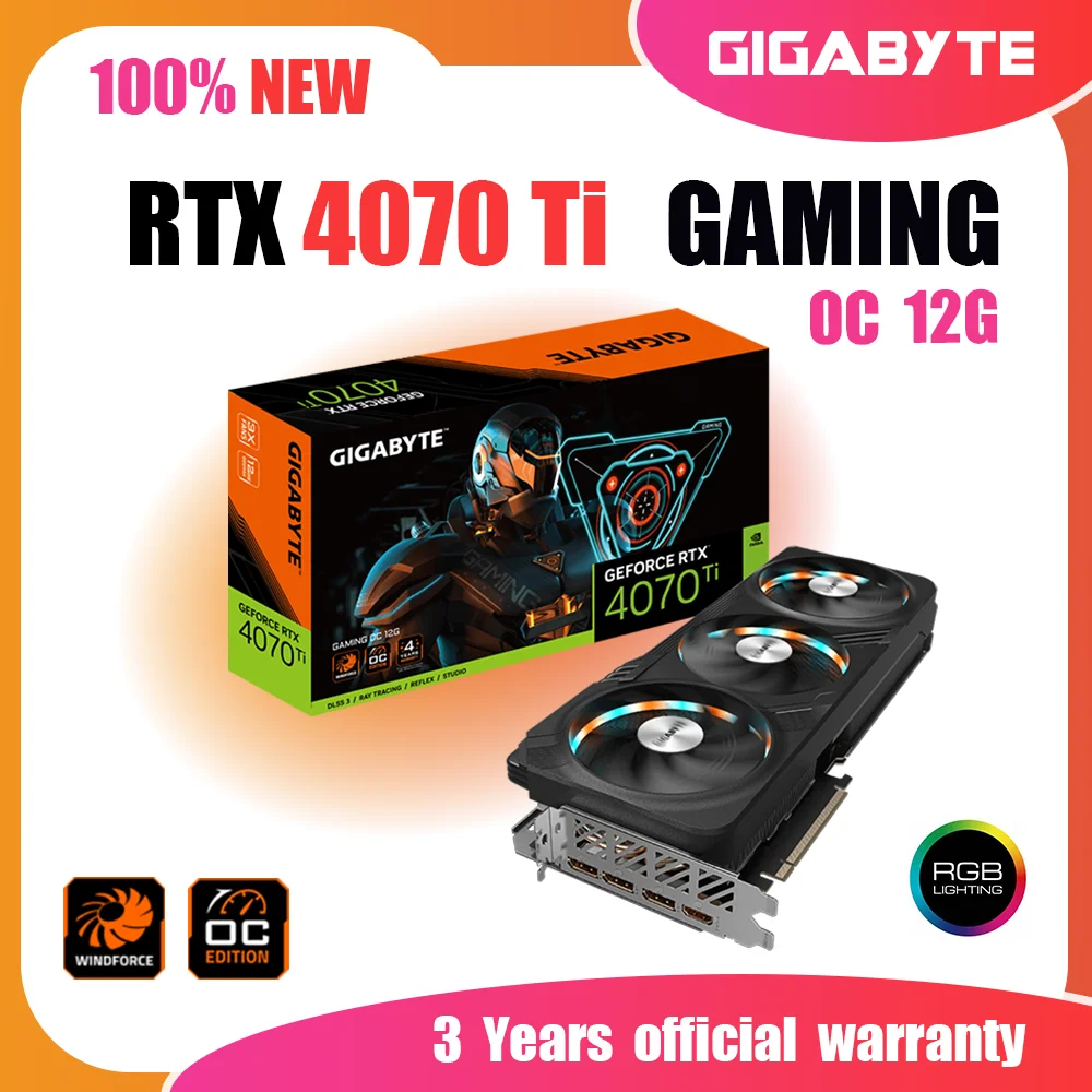 Видеокарта GIGABYTE RTX 4070 TI игровая OC 12G GDDR6X 12 Гб видеокарты GPU 2640 бит NVIDIA RTX4070Ti PCIE4.0 Core часы МГц Комплект материнской платы Intel AMD с поддержкой HDMI DP для настольных ПК Gamer