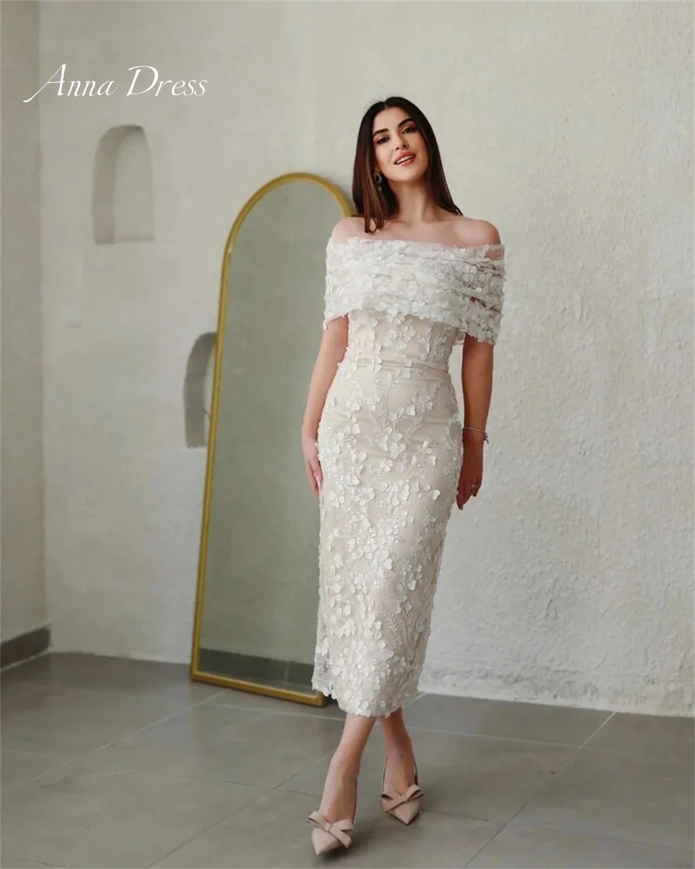 Anna Embroidered Lace Evening Dresses Woman Elegant Dresses for Women Gala Party Dress Strapless Fish Tail White