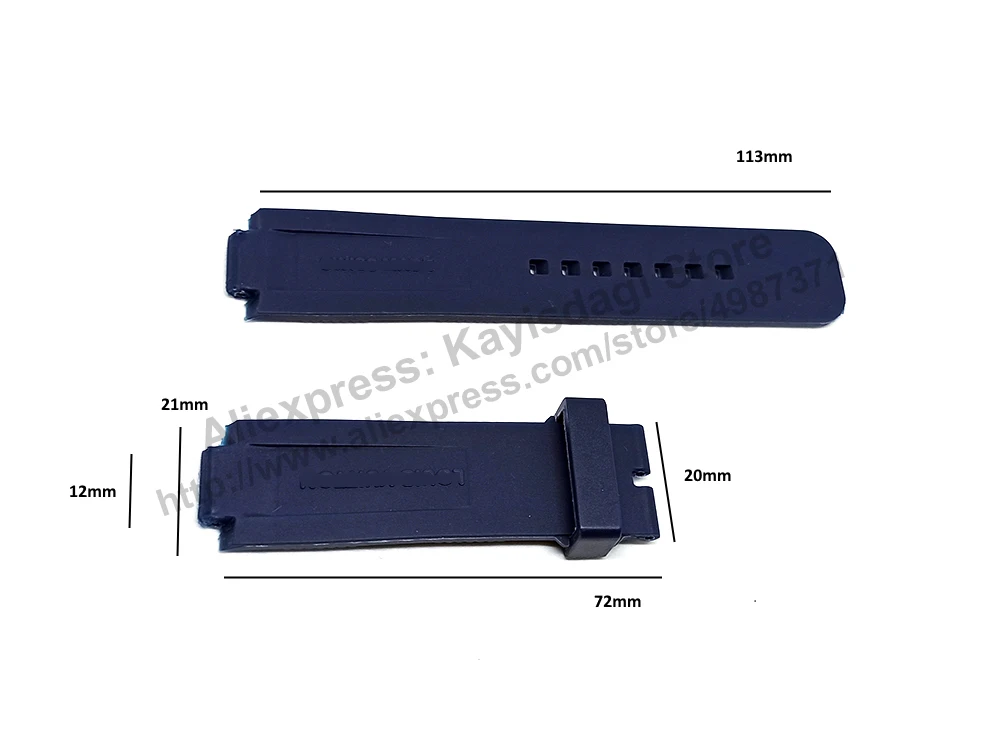 12mmx21mm Navy Blue HQ Rubber Watch Band Strap Compatible For LV Tambour Series