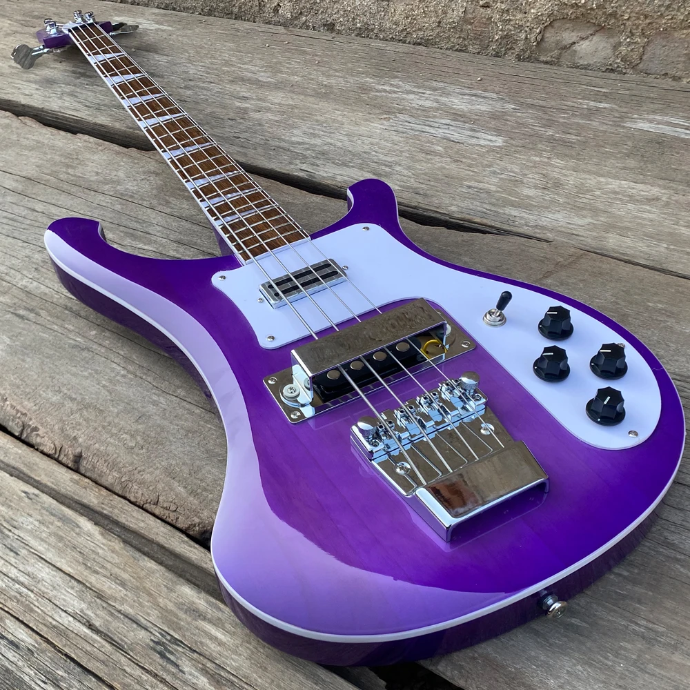 Adjustable Bridge 4003 Electric Bass Guitar, Purple Color, Rosewood Fingerboard, White Pickguard, High Quality 4 String Bass