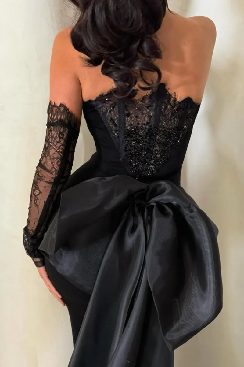 Jessica Black Halter Neck Evening Dresses Lace Long Sleeves Prom Dresses Elegant Ladies' Slim Fit Formal Occasions PartyDresses