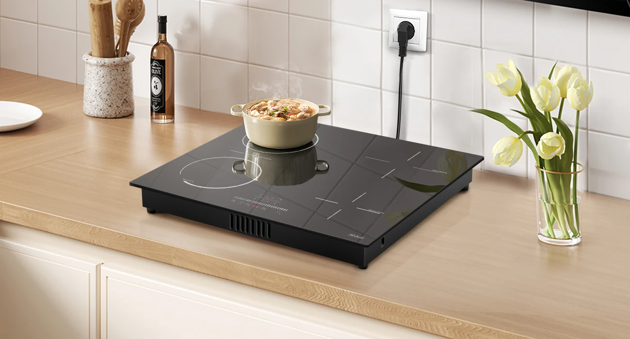 Hobir Induktionskochfeld mit Stecker, Kochfeld 4 Platten, 60 cm Induktionskochfeld, 3500 W, integriertes Kochfeld mit Flexzone, Kindersicherung – Detail 3