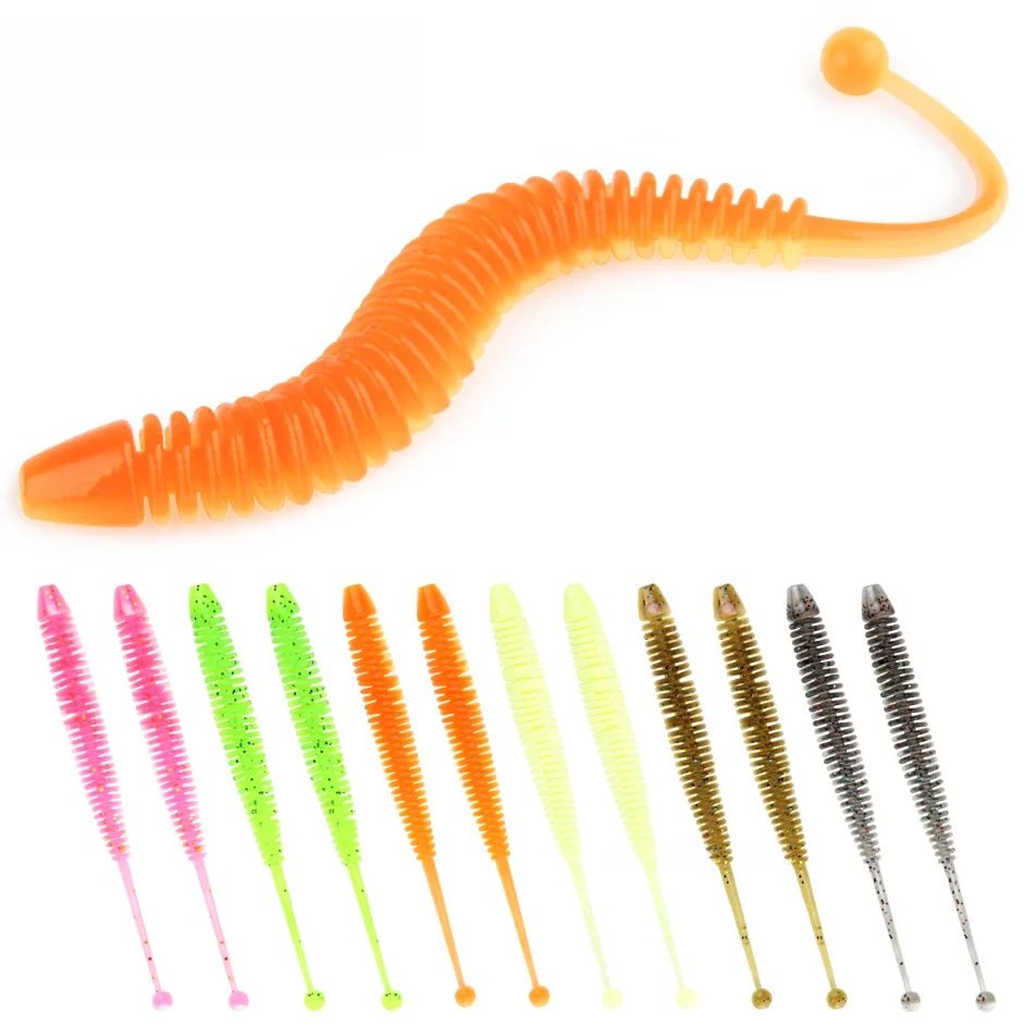 Spinpoler appât souple pêche Leurre Shad bâton ver bar de mer faux ver de terre artificielle truite bar goutte tir perche Leurre 10 pièces/paquet