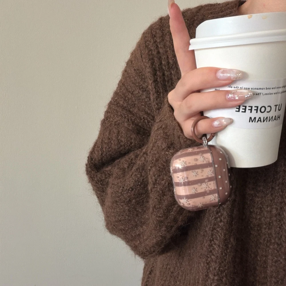 

Stylish polka dot snowflake woven striped earphone protective cover,suitable for AirPods4/3/2Pro/2/4,fashionable protective case