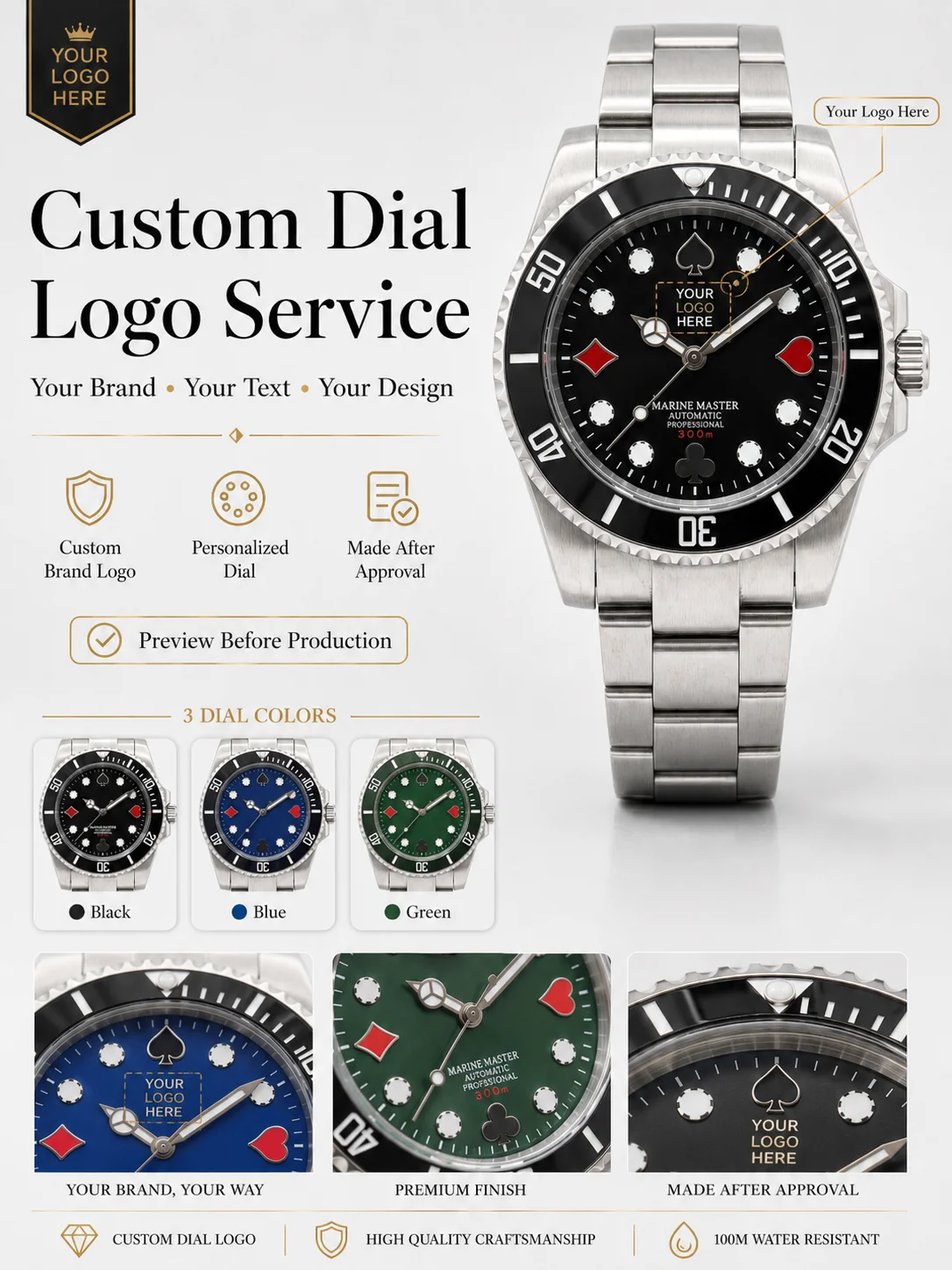 Automatikuhr mit Eigenem Logo NH35 für Herren 40mm Saphirglas 316L Edelstahl Taucherstil Mechanische Armbanduhr 100M Wasserdicht – Detail 2