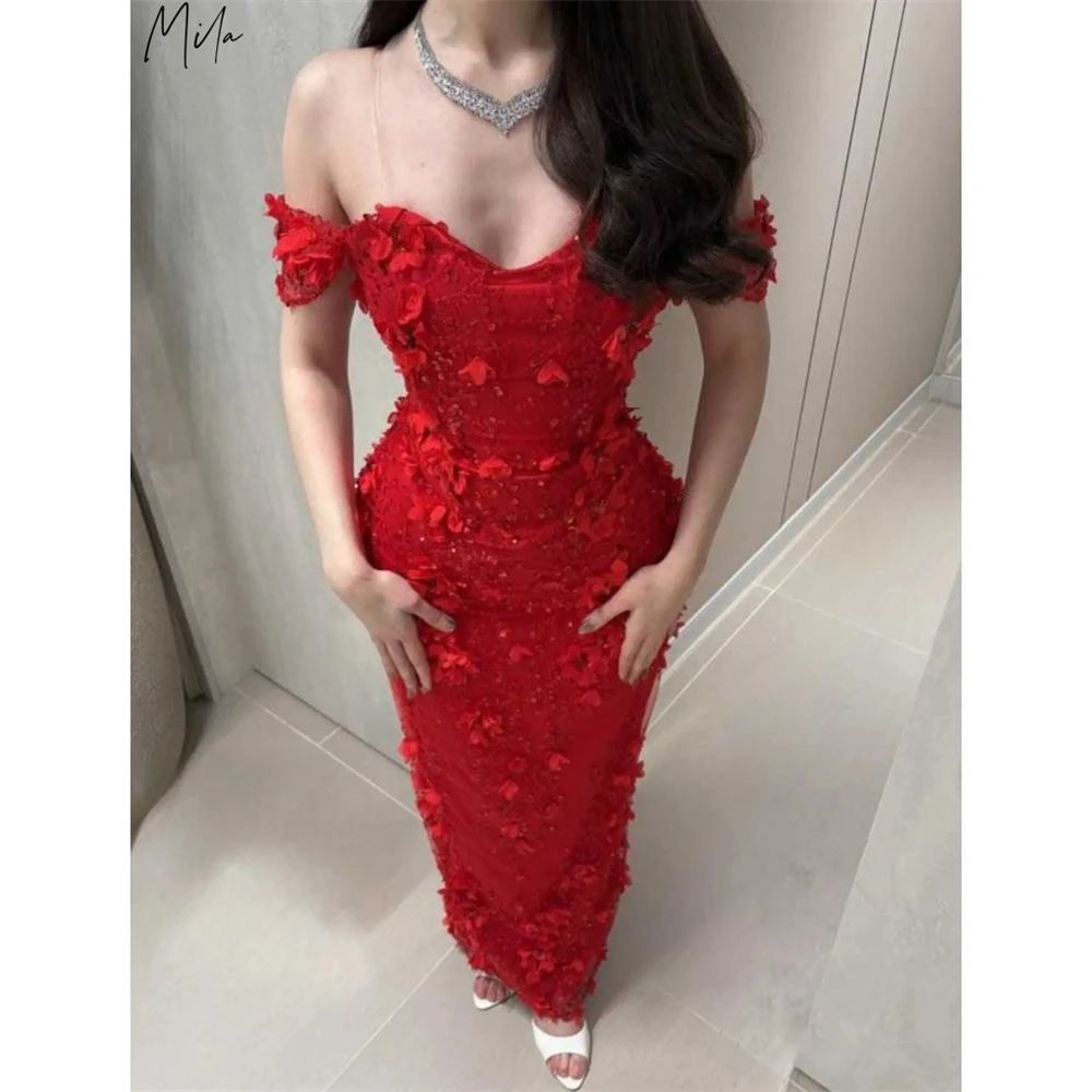 

Mila Customized Red Mermaid 3D Flowers Sequined Prom Dress Off the Shoulder Formal Evening Floor-Length Vestidos De Fiesta 2026