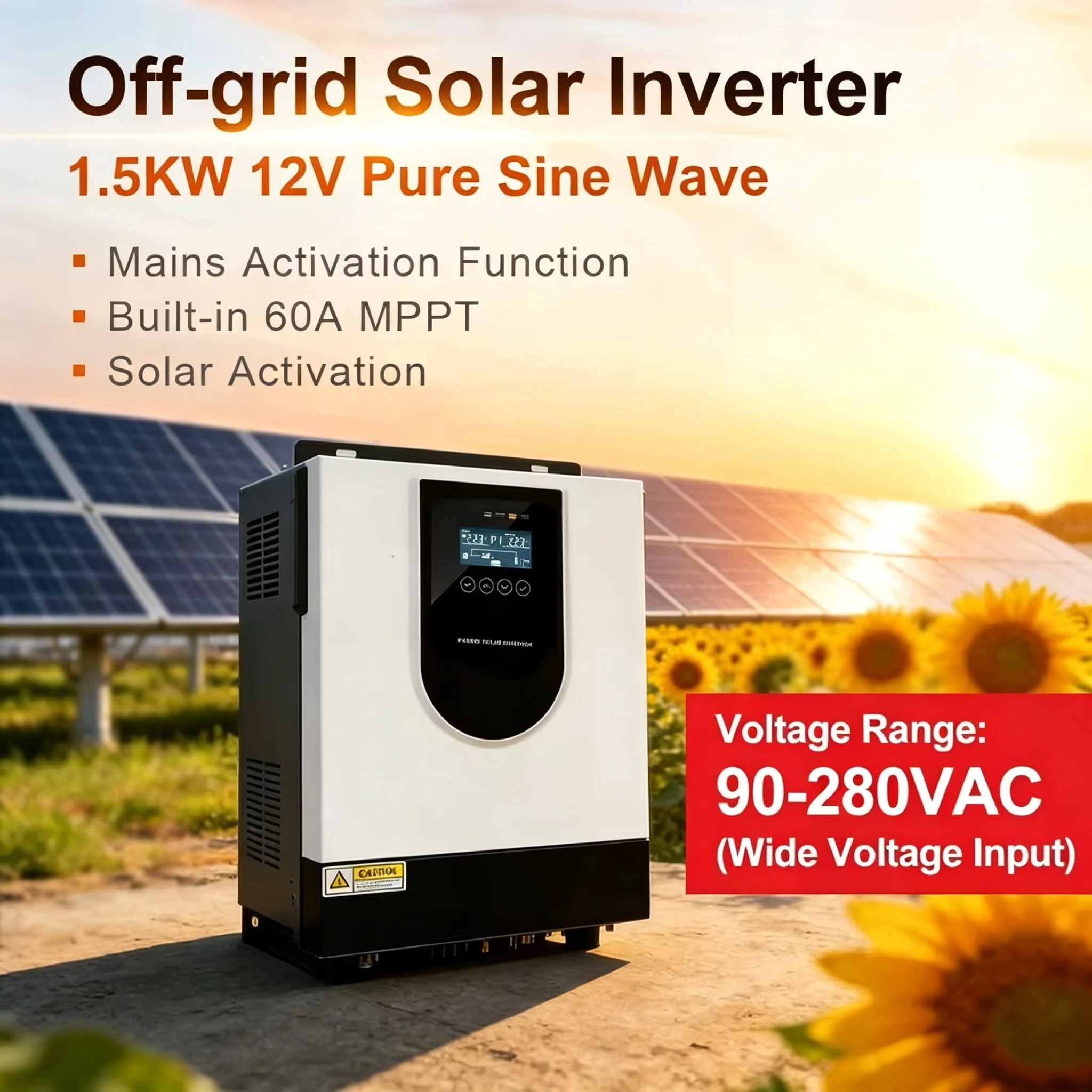 1.5KW Hybrid Solar Inverter 12V Off-Grid AC String Inverter Automatic 60Hz Single-Phase Solar Inverter