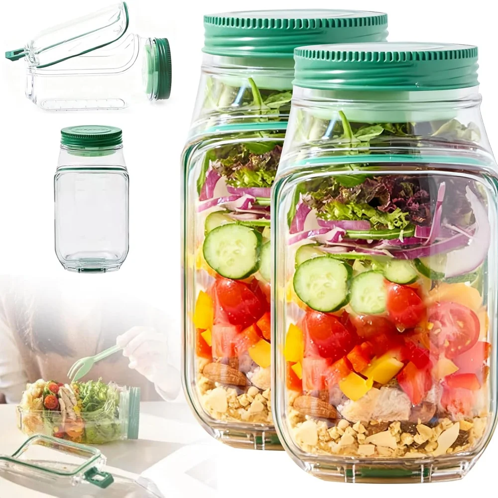 1 recipiente con apertura lateral para preparar y almacenar ensaladas, práctico contenedor para el almuerzo con caja para condimentos, adecuado para la oficina y viajes.
