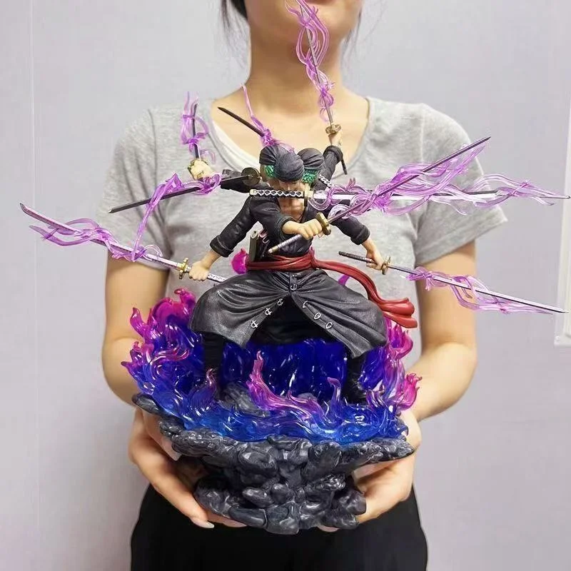 Figura de Anime de Zoro de One Piece de 24 cm, Tres Cabezas, Seis Brazos, Nueve Espadas, Estilo Shura, Roronoa Zoro, Modelo GK, Juguete de PVC, Estatua de Acción