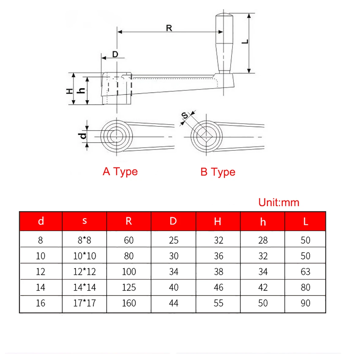 1Pcs Length 63-160mm Round Hole/square Hole Mounting Non-foldable Crank Handles for Lathe Milling Machine Revolving Handle