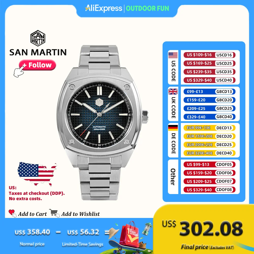 

San Martin оригинальный дизайн 39,5 мм Роскошные спортивные мужские часы PT5000 Автоматические механические часы из нержавеющей стали Водонепроницаемые SN0026