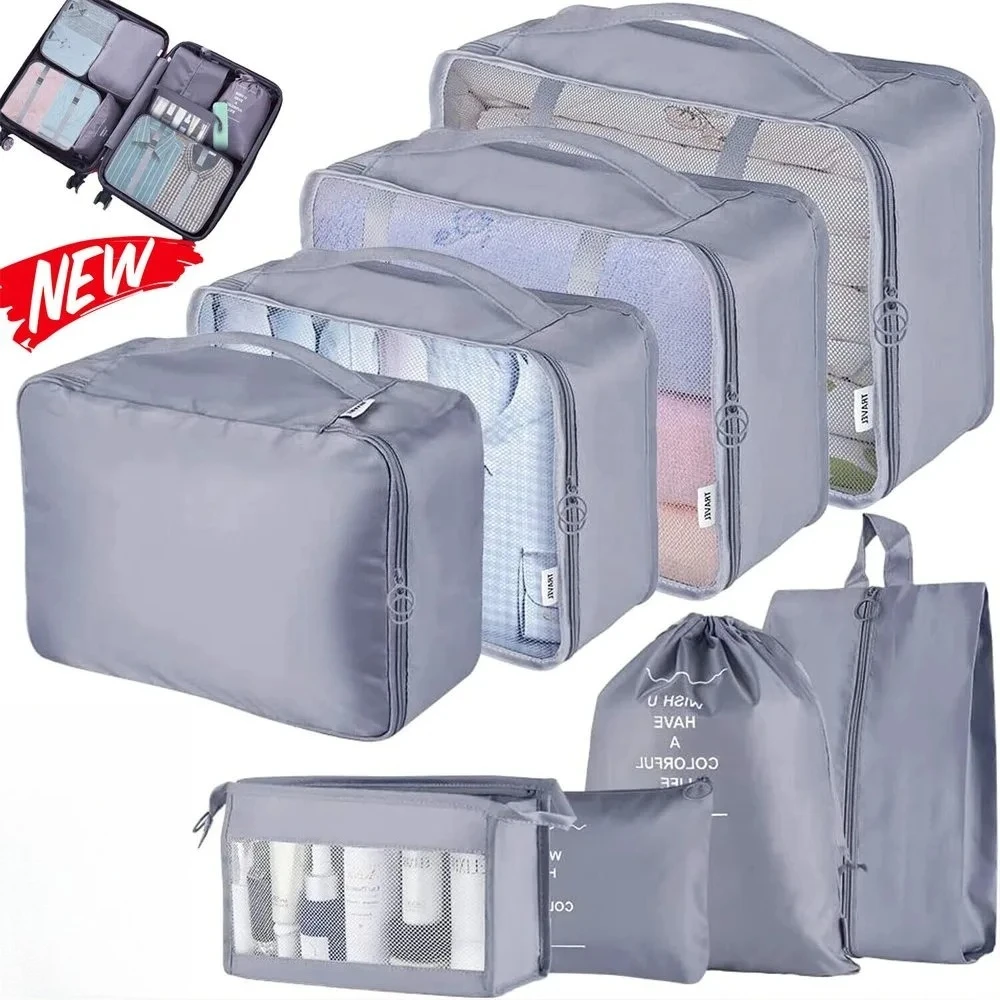 Ensemble de 9 organisateurs de valise, cubes de rangement imperméables pour les vacances d'été, sacs de rangement légers pour bagages, plage, camping, voyage en voiture et affaires – Idéal pour les voyageurs organisés, les fréquents voyageurs et les amateurs de rangement soigné