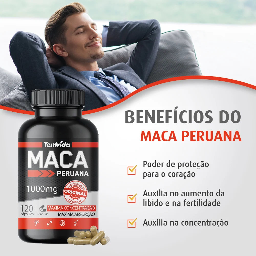 KIT 02 Maca Peruana 1000mg 240 Cápsulas Tem Vida