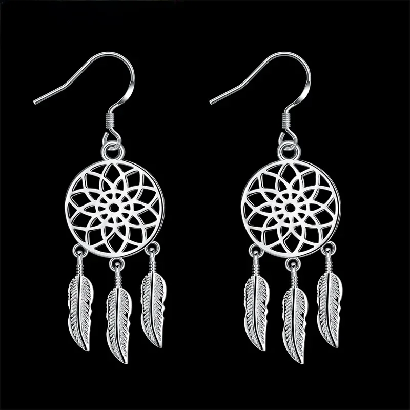 URMYLADY Boucles d'oreilles attrape-rêves en argent Sterling 925 pour femmes, accessoires de fête de mariage, à la mode, bijoux cadeaux, tendance, 925 3