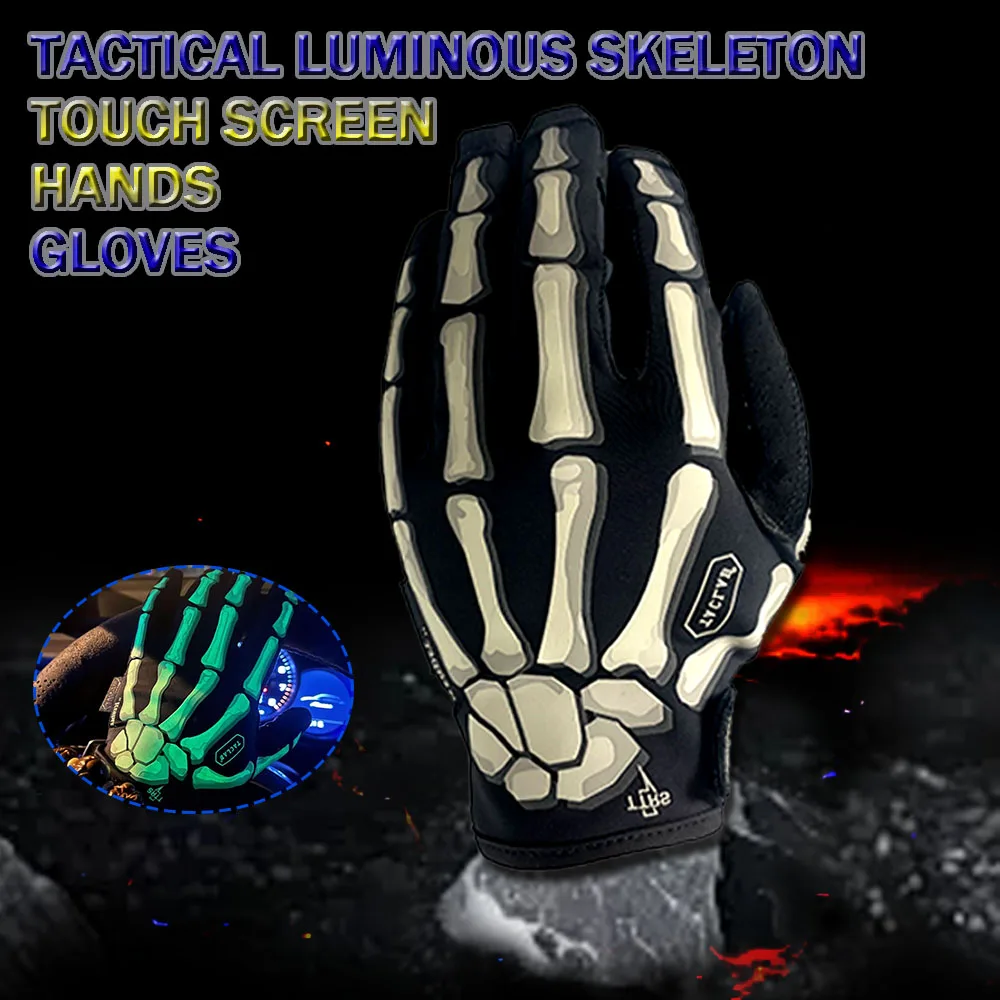 

Tactical Luminous Skeleton Touch Screen Hands Gloves Motorcycle Bicycle Riding Gear Gloves Non-slip Breathable Elastic Thin