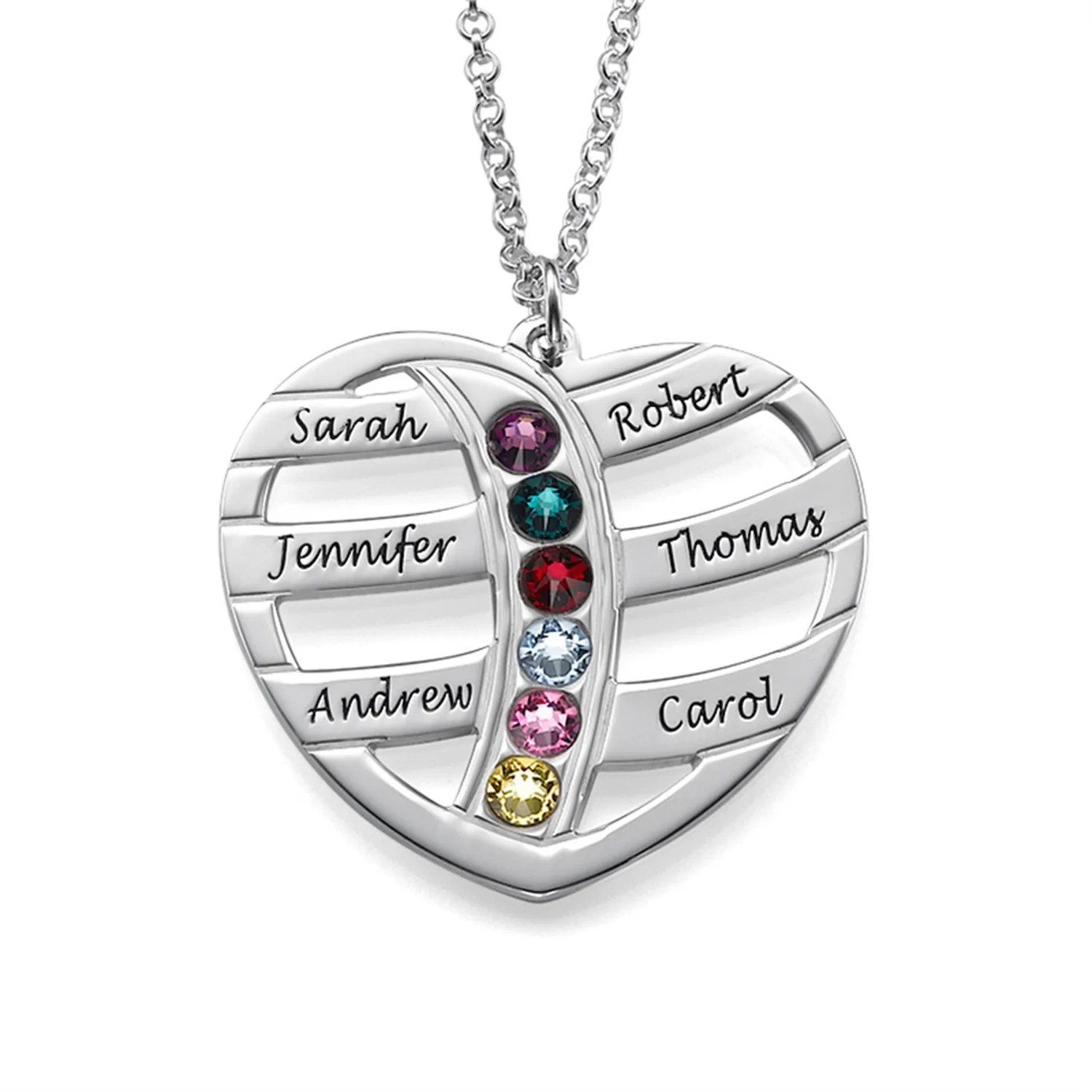 

Engraved Gold Heart Necklace With Birthstones Personalized Pendant Engraved Names Gold Chain Jewelry Gift For Mother's Day