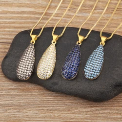 Nidin New Retro Irregular Geometric Waterdrop Shape Zircon Pendant Necklace 6 Colors For Women Chain Choker Jewelry Daily Gifts