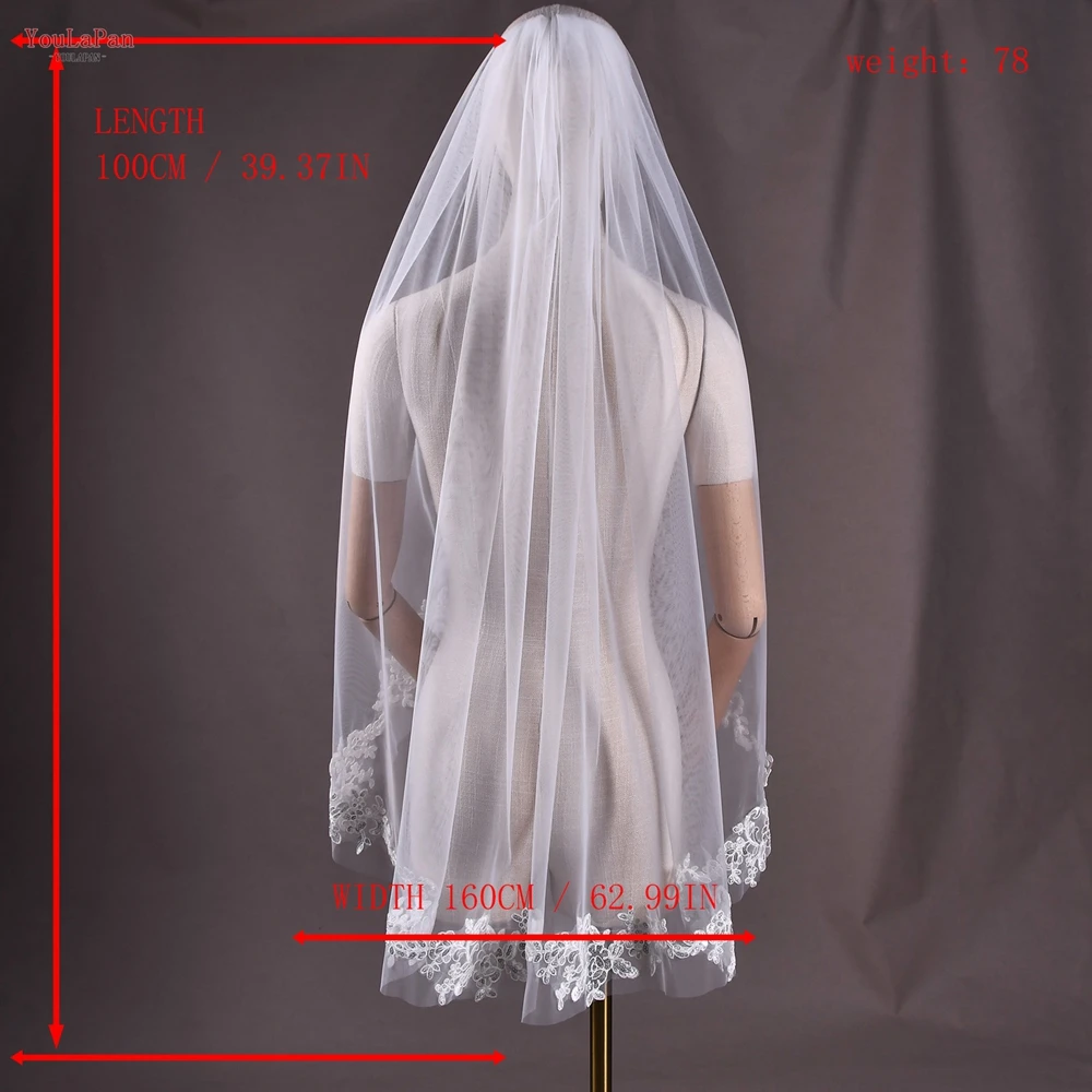 YouLaPan V47-voile de mariage Long avec appliques en dentelle faites à la main, voile de mariage de luxe pour femmes, voile de mariée Long blanc/ivoire