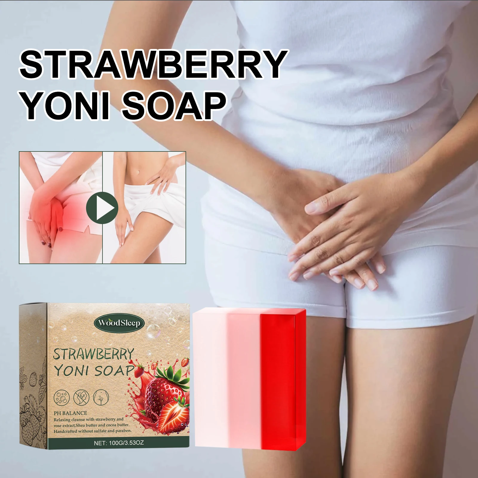 Jabón Yoni de fresa para dormir de madera, limpieza corporal sólida, elimina el olor, picazón, higiene femenina, hidrata, ilumina el jabón para el cuidado de las partes privadas