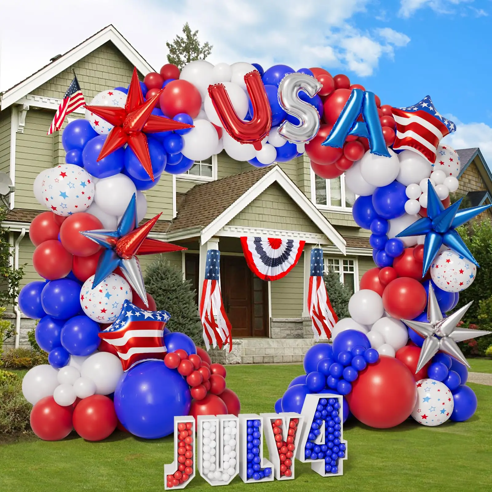 Red White and Blue Balloons Garland Arch Kit for Patriots Day 4th of July Memorial Veterans Day Independence Party Decoration