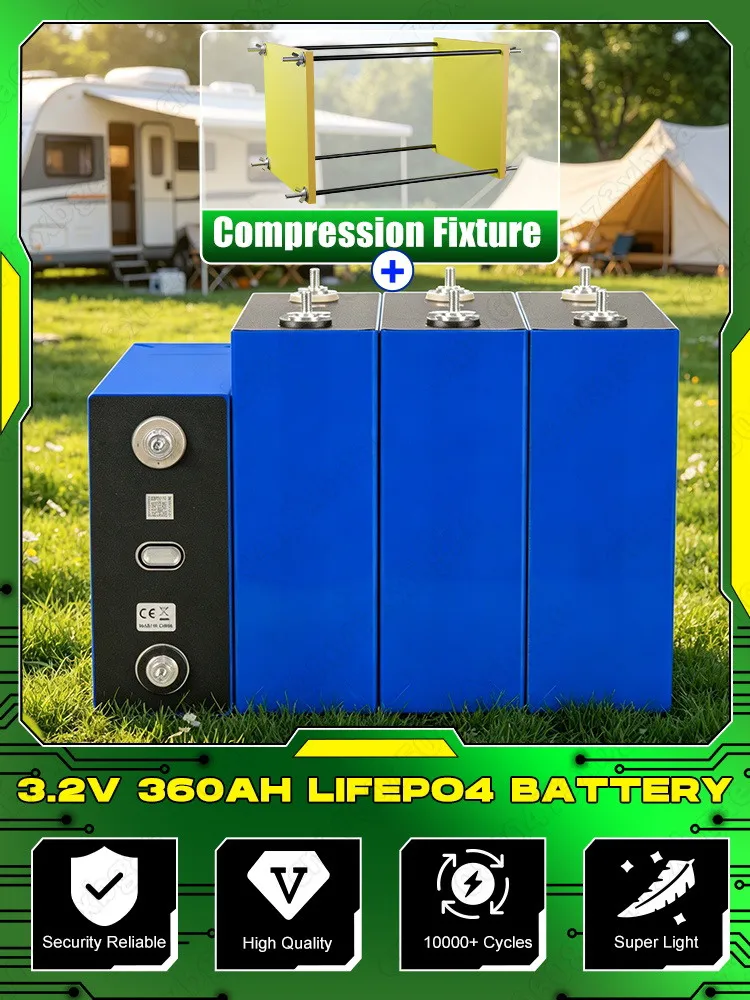 Neue 360Ah Lifepo4-Batterie mit Klemmrahmen und 3 Zubehörartikeln, 3,2V wiederaufladbare Zelle, DIY 12V 24V für Solar-RVs, Vans, Wohnmobile